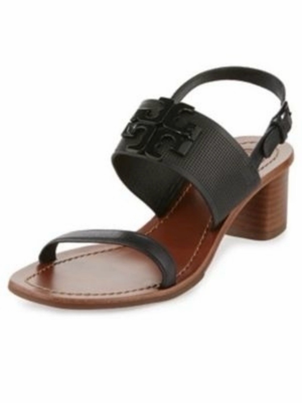Tory Burch Lowell 2 45mm Womens Slingback 9.5 Black Leather Heeled Sandal